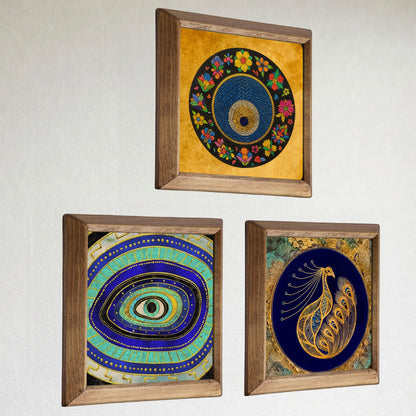 Evil Eye & Peacock Trio Stone Wall Art Set