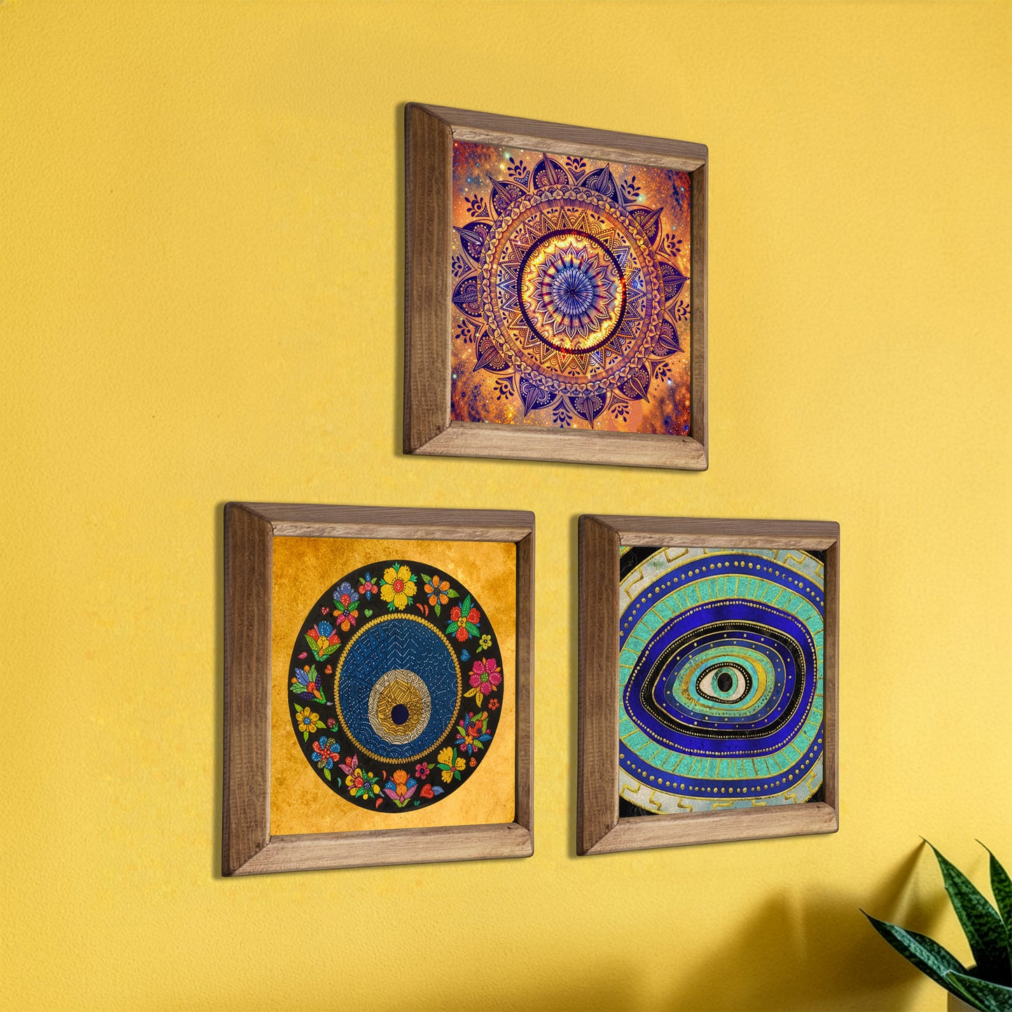 Sacred Eye Natural Stone Wall Art Trio – Wooden Frame