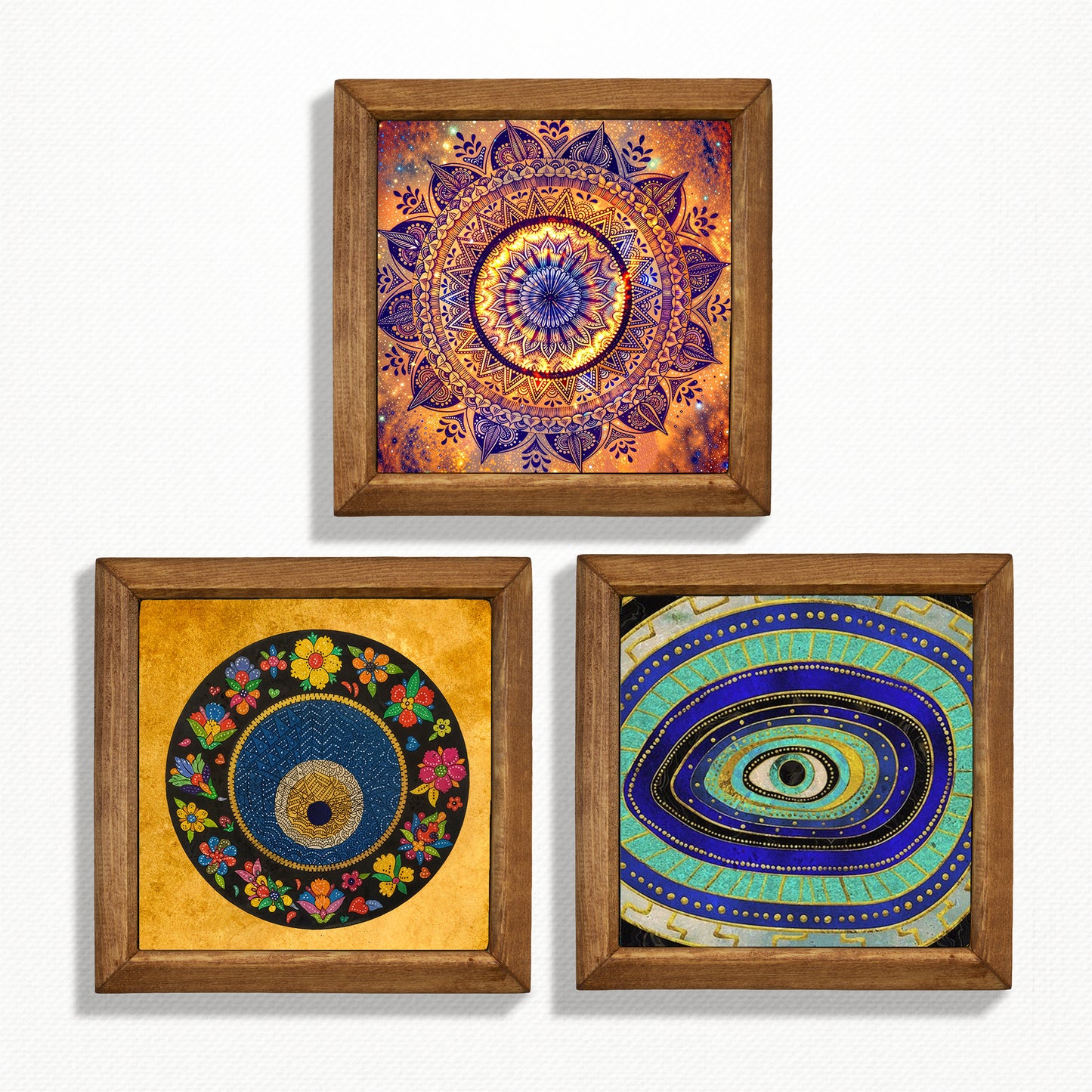 Sacred Eye Natural Stone Wall Art Trio – Wooden Frame