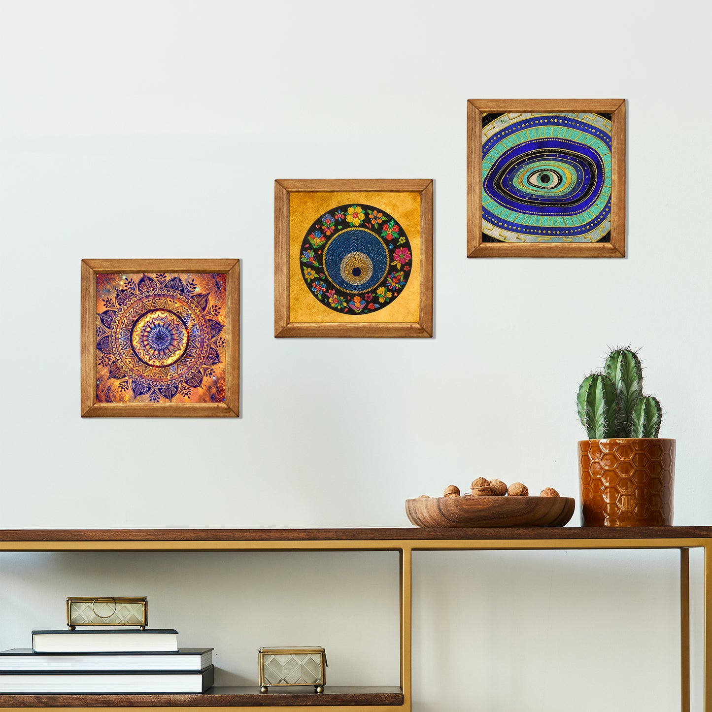 Sacred Eye Natural Stone Wall Art Trio – Wooden Frame
