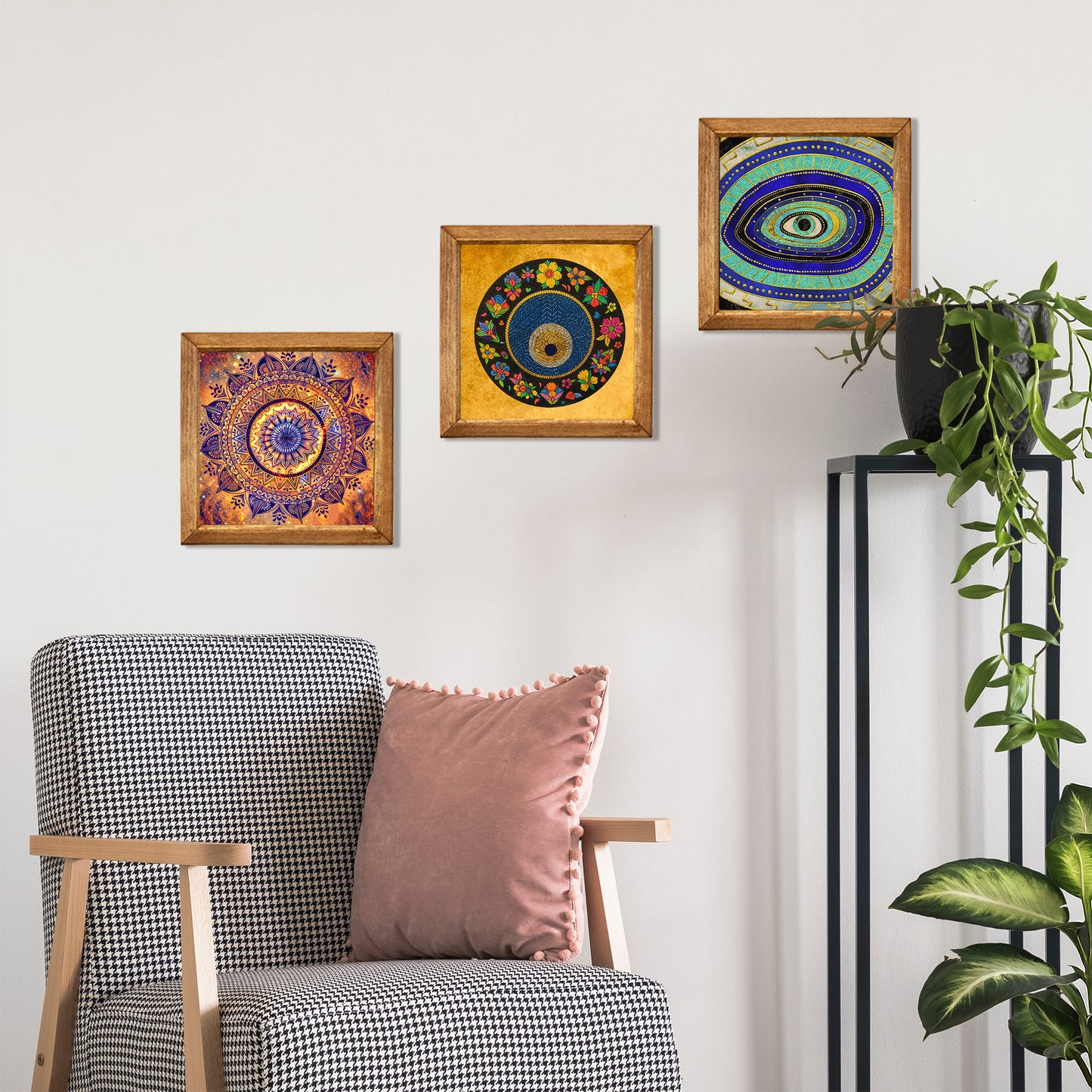 Sacred Eye Natural Stone Wall Art Trio – Wooden Frame