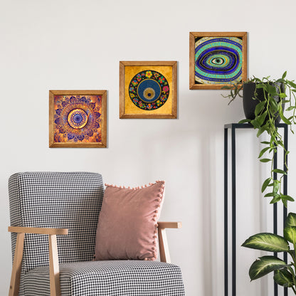Sacred Eye Natural Stone Wall Art Trio – Wooden Frame