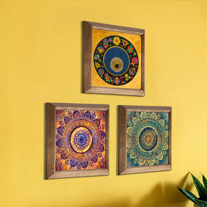 Evil Eye Mandala Trio Natural Stone Wall Art Wood Frame Set