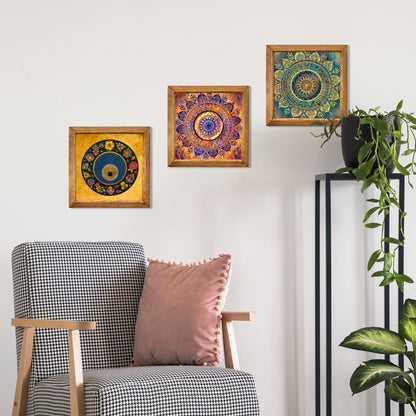 Evil Eye Mandala Trio Natural Stone Wall Art Wood Frame Set