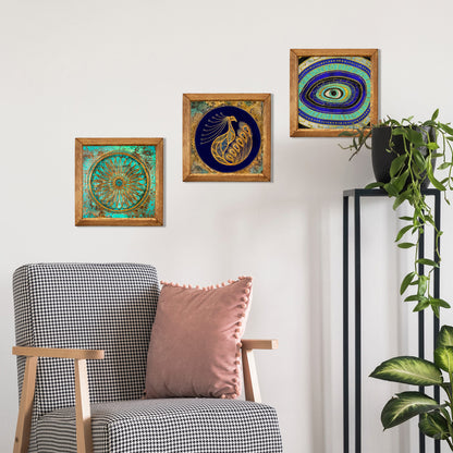 Evil Eye &Peacock, Flower of Life Trio Stone Wall Art Set