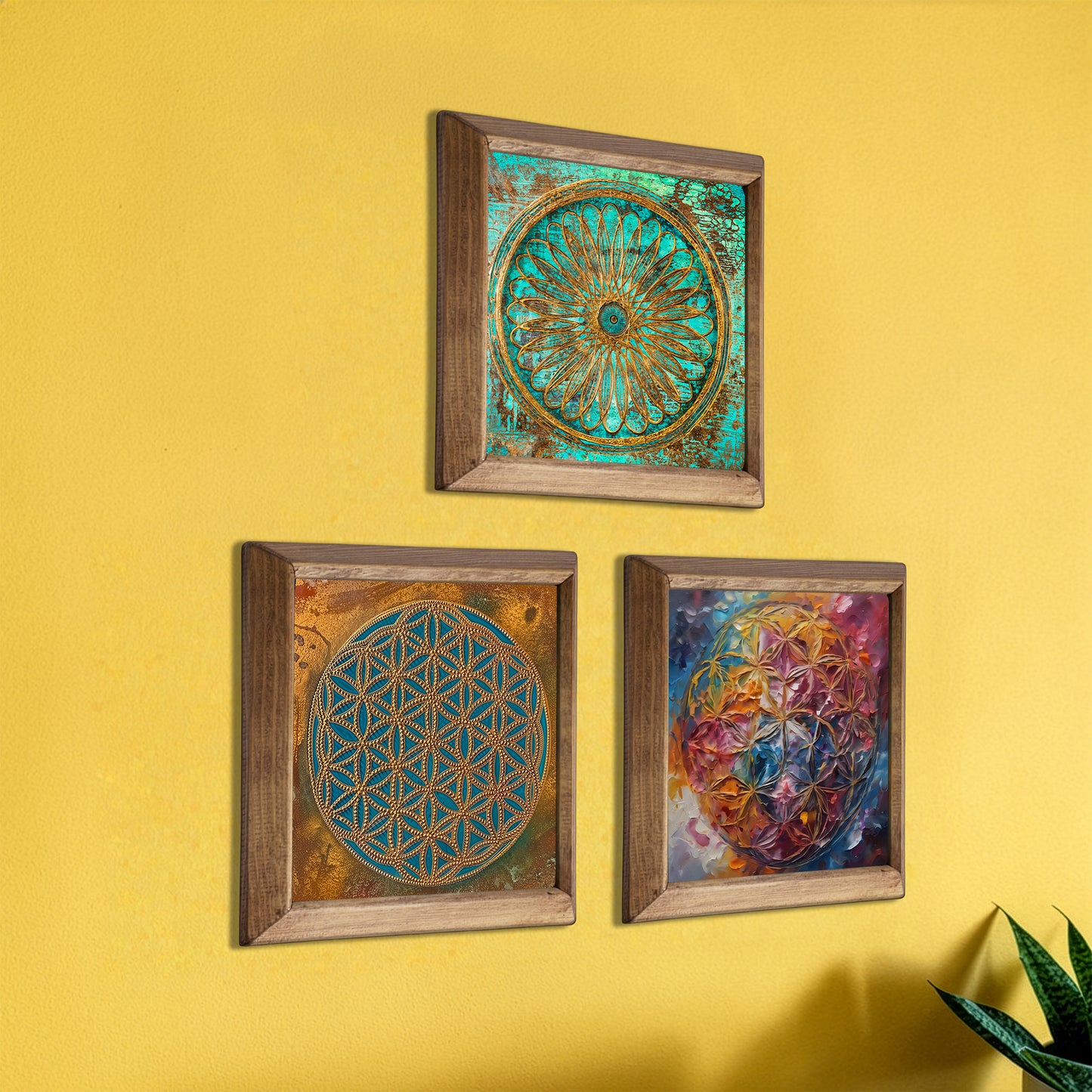Sacred Geometry Mandala Trio Stone Wall Art Set