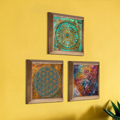 Sacred Geometry Mandala Trio Stone Wall Art Set