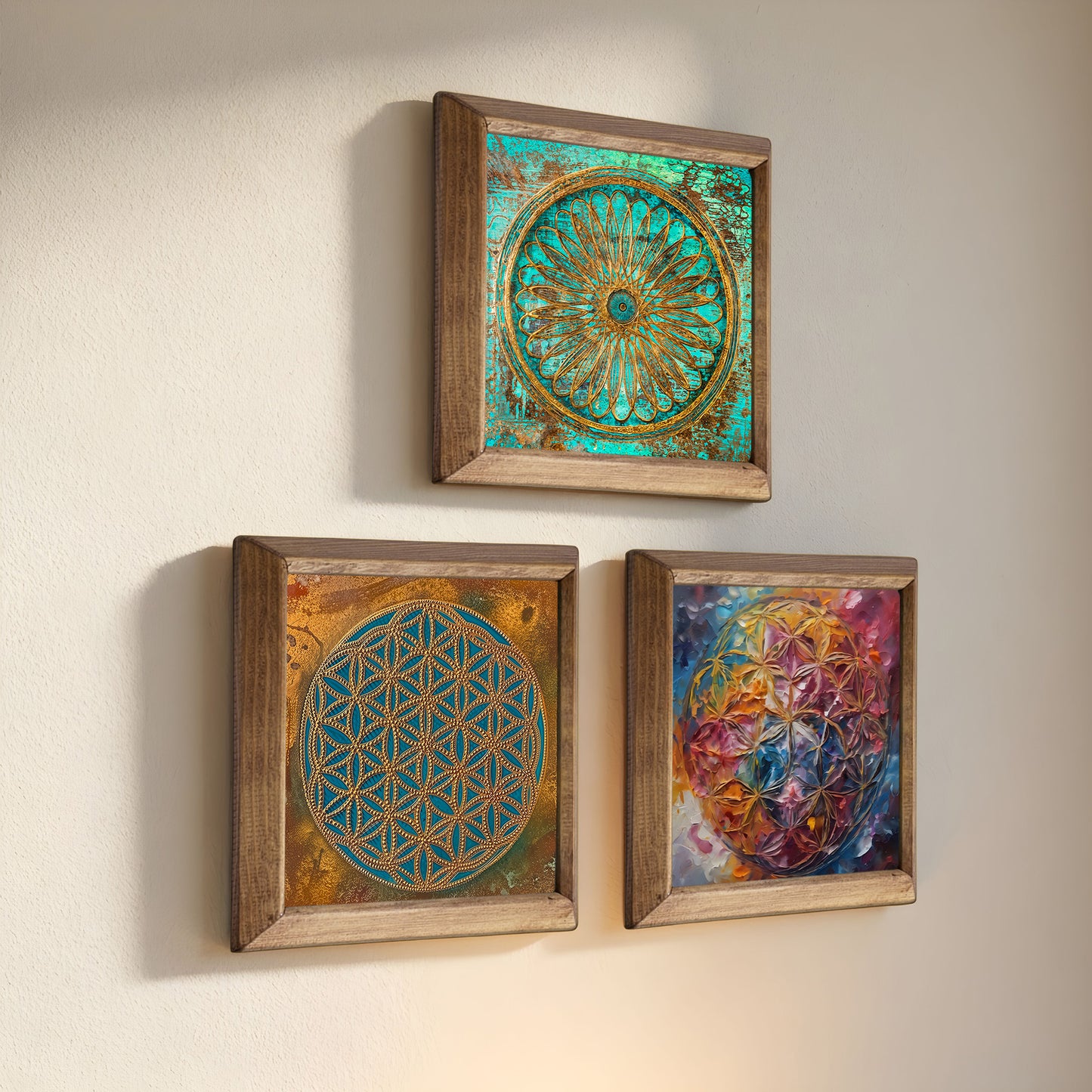 Sacred Geometry Mandala Trio Stone Wall Art Set