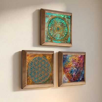 Sacred Geometry Mandala Trio Stone Wall Art Set