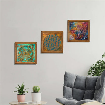 Sacred Geometry Mandala Trio Stone Wall Art Set