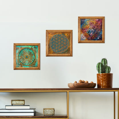 Sacred Geometry Mandala Trio Stone Wall Art Set
