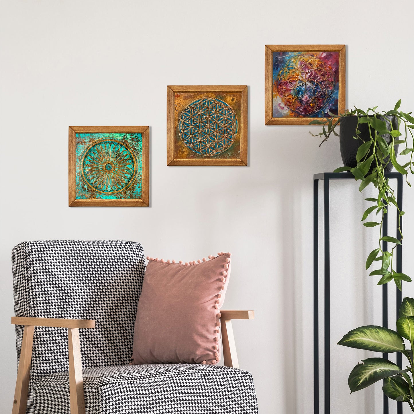 Sacred Geometry Mandala Trio Stone Wall Art Set