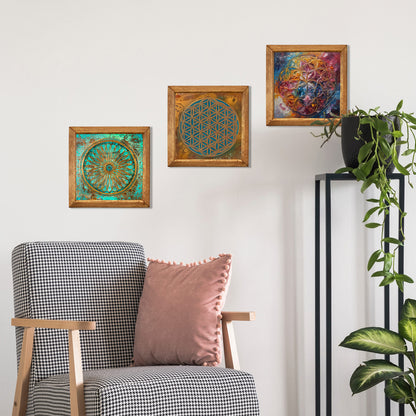 Sacred Geometry Mandala Trio Stone Wall Art Set