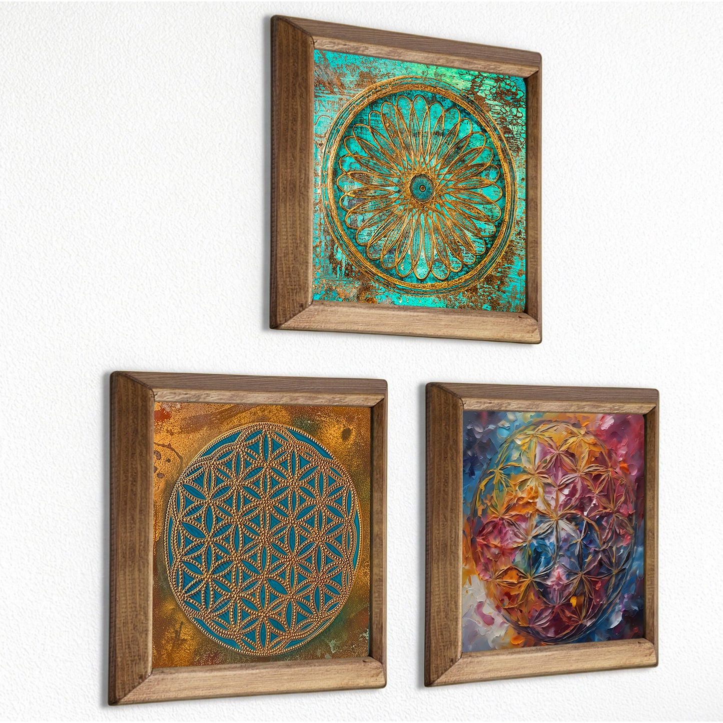 Sacred Geometry Mandala Trio Stone Wall Art Set