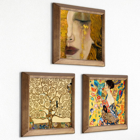 Gustav Klimt Freya, Tree and Lady with Fan Trio Stone Wall Art Set