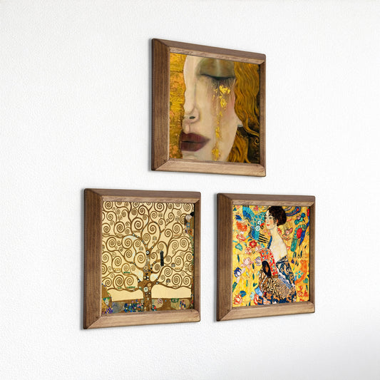 Gustav Klimt & Freya Framed Wall Art Stone Trio Set