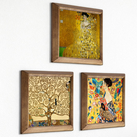 Gustav Klimt Tree, Adele and Lady with Fan Trio Stone Wall Art Set