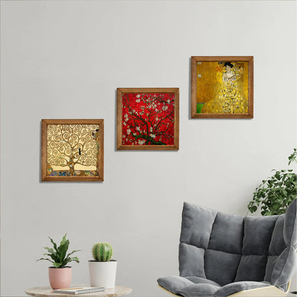 Klimt Tree, Adele and Van Gogh Blossom Trio Stone Wall Art Set