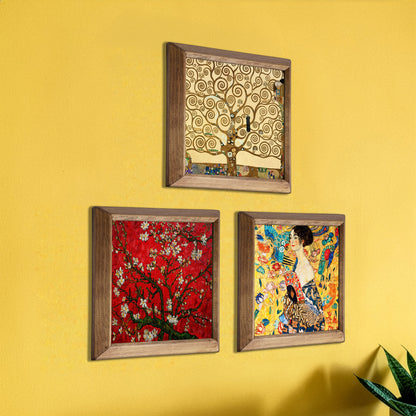 Gustav Klimt Tree, Lady with Fan and Van Gogh Blossom Trio Stone Wall Art Set