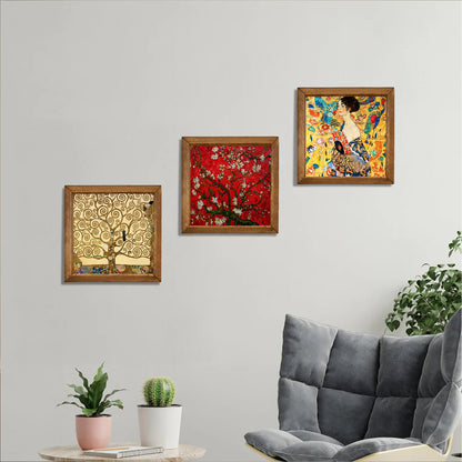Gustav Klimt Tree, Lady with Fan and Van Gogh Blossom Trio Stone Wall Art Set