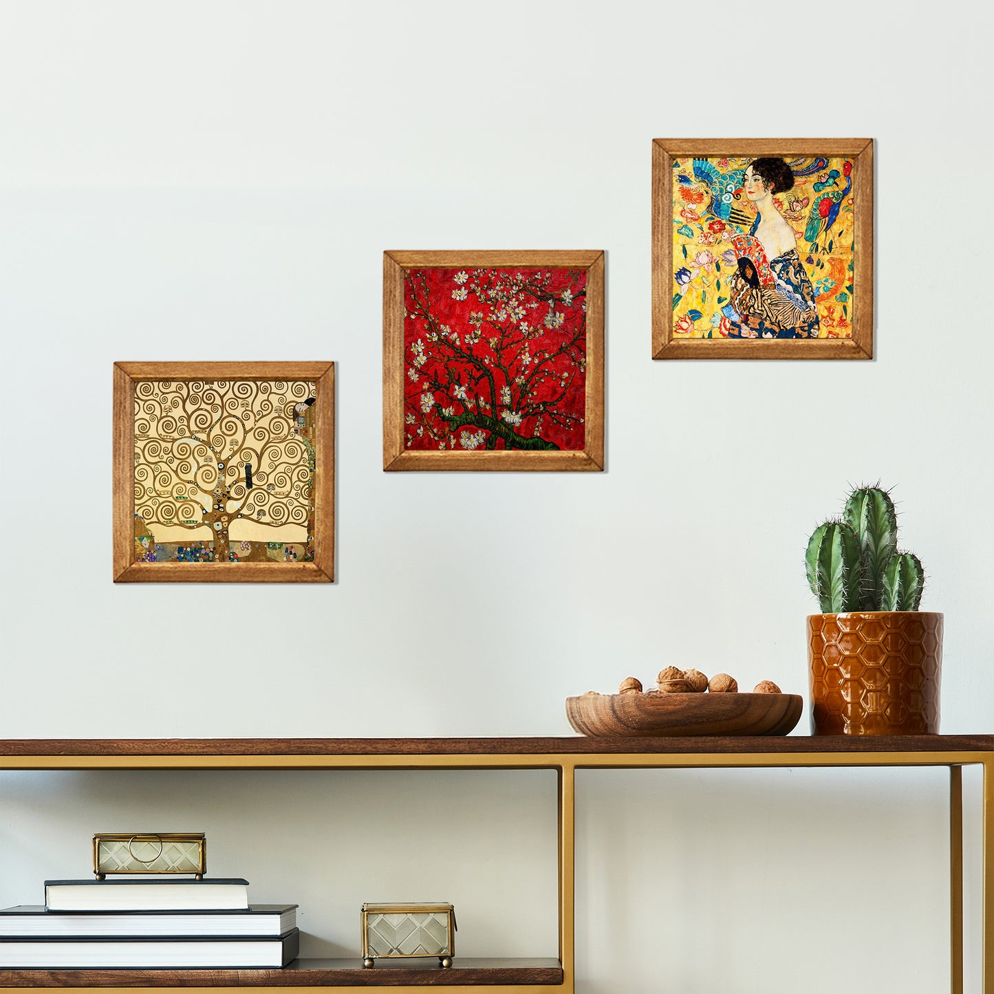 Gustav Klimt Tree, Lady with Fan and Van Gogh Blossom Trio Stone Wall Art Set