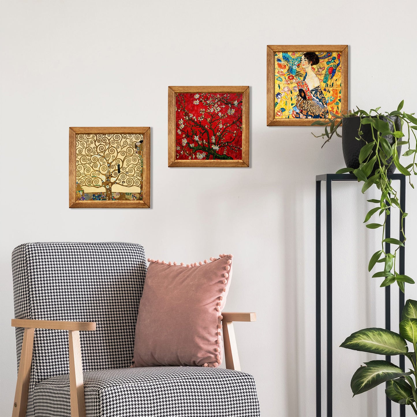 Gustav Klimt Tree, Lady with Fan and Van Gogh Blossom Trio Stone Wall Art Set