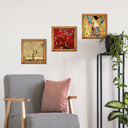 Gustav Klimt Tree, Lady with Fan and Van Gogh Blossom Trio Stone Wall Art Set