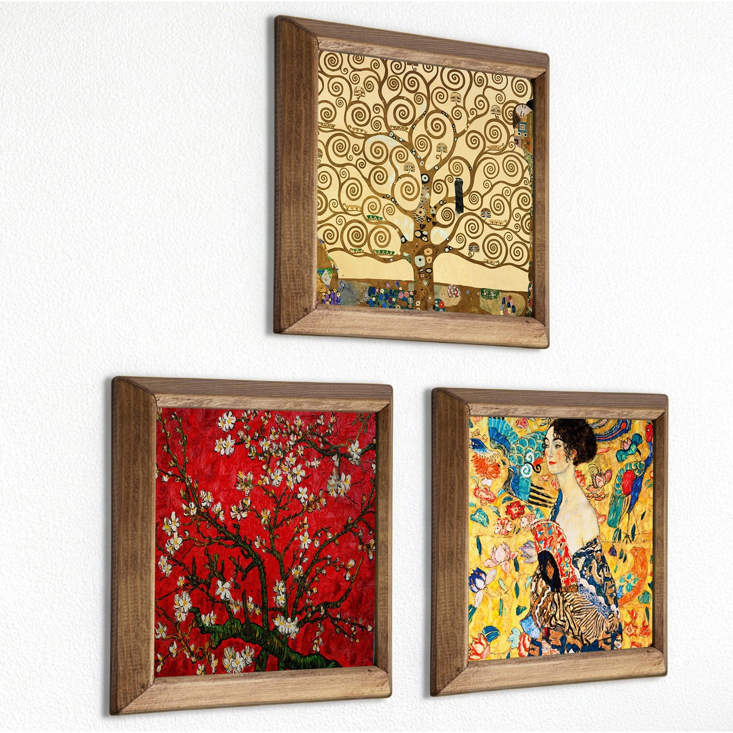 Gustav Klimt Tree, Lady with Fan and Van Gogh Blossom Trio Stone Wall Art Set