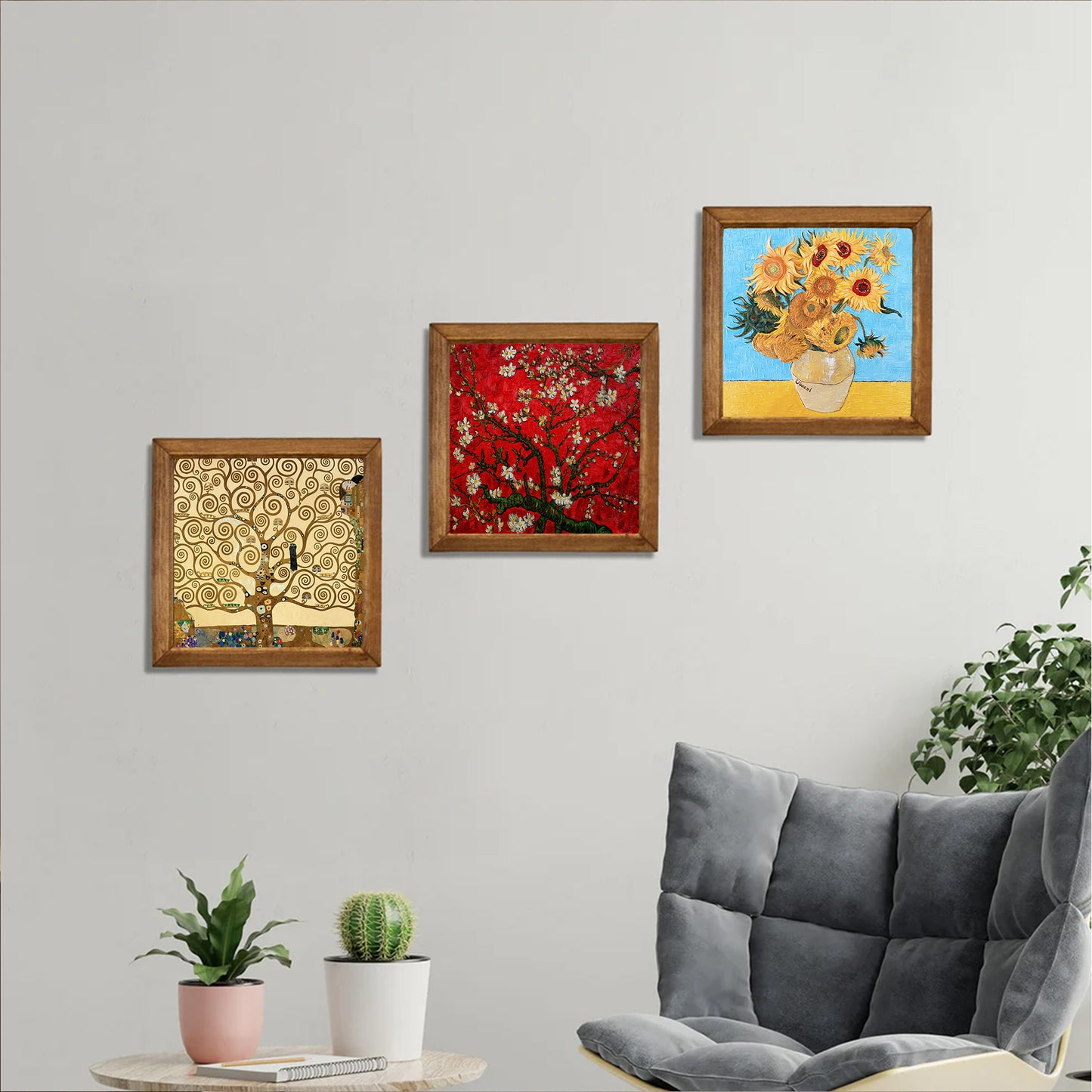 Klimt Tree ,Van Gogh Almond Blossoms and Sunflowers Trio Stone Wall Art Set