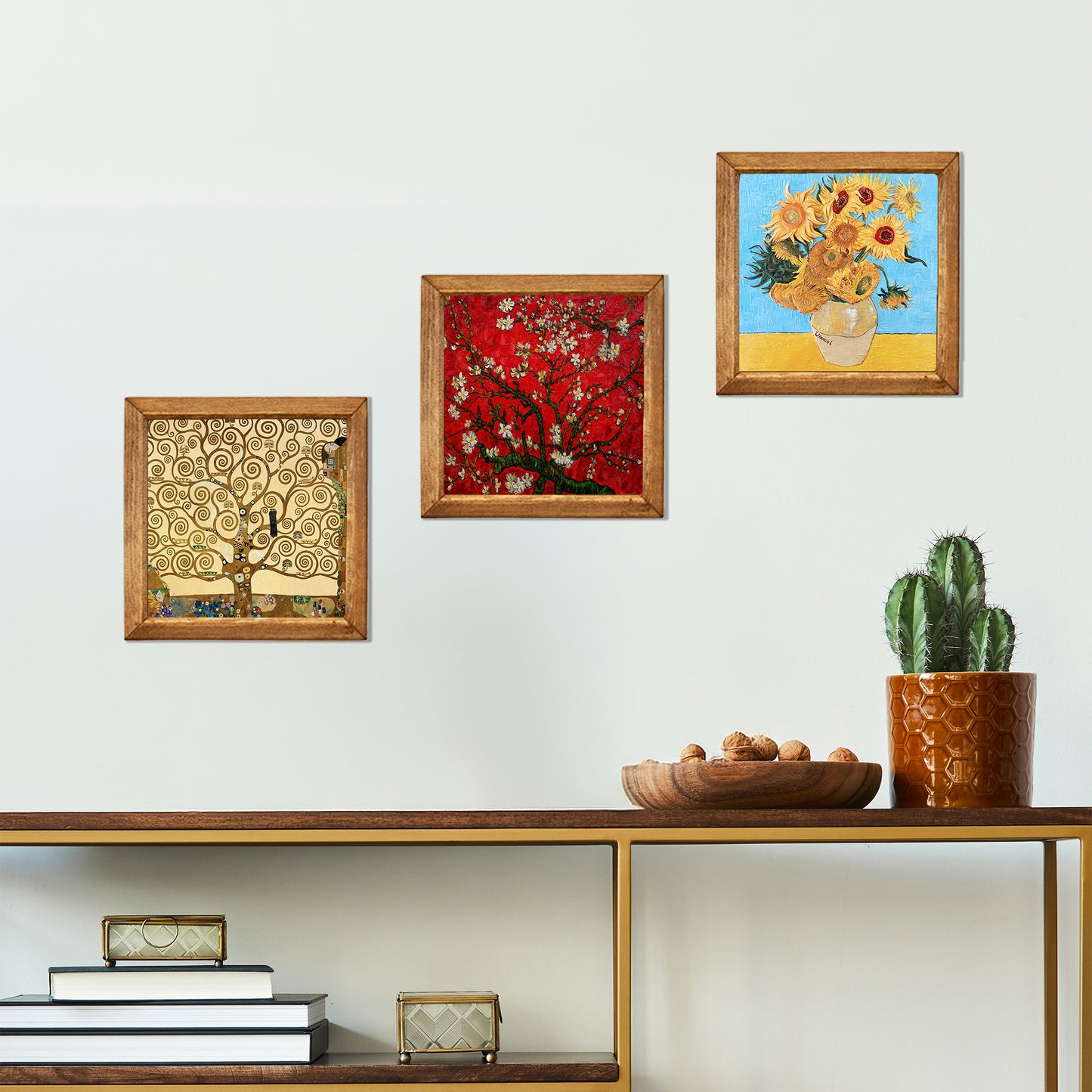 Klimt Tree ,Van Gogh Almond Blossoms and Sunflowers Trio Stone Wall Art Set