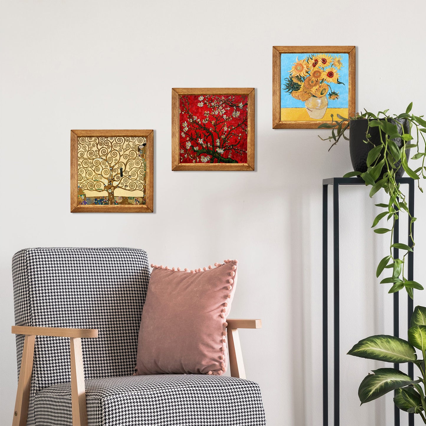 Klimt Tree ,Van Gogh Almond Blossoms and Sunflowers Trio Stone Wall Art Set