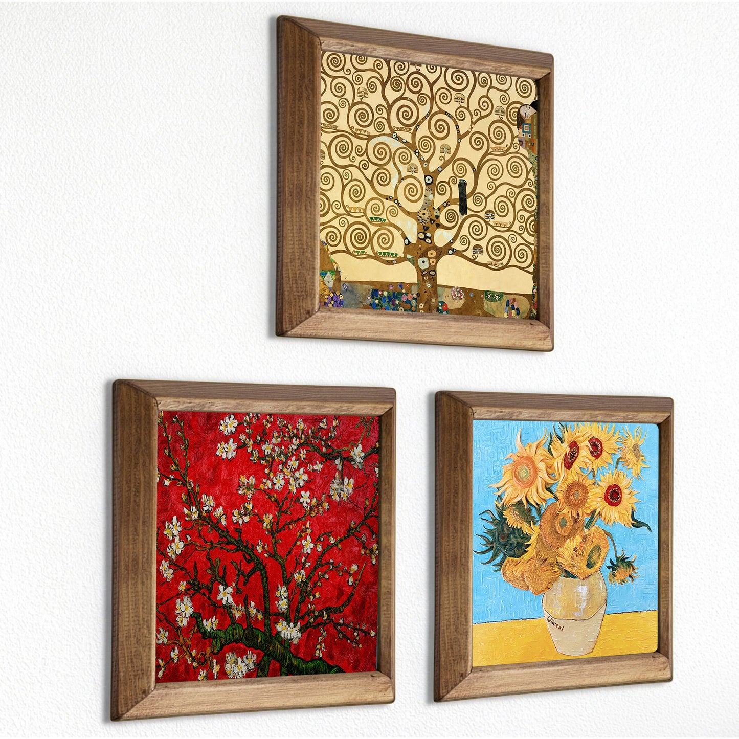 Klimt Tree ,Van Gogh Almond Blossoms and Sunflowers Trio Stone Wall Art Set