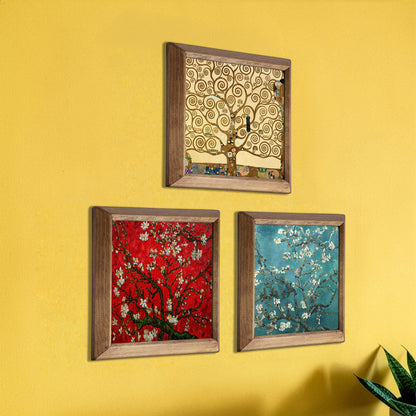 Gustav Klimt Tree of Life & Van Gogh Blossom Trio Natural Stone Wall Art Wood Frame Set
