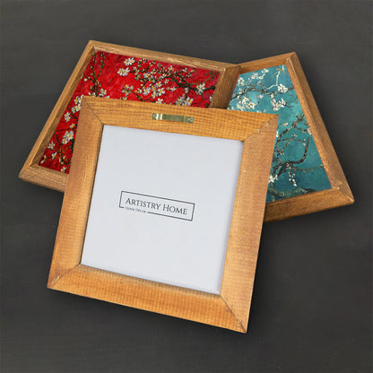 Gustav Klimt Tree of Life & Van Gogh Blossom Trio Natural Stone Wall Art Wood Frame Set