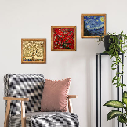 Gustav Klimt Tree of Life & Van Gogh Blossom Trio Natural Stone Wall Art Wood Frame Set