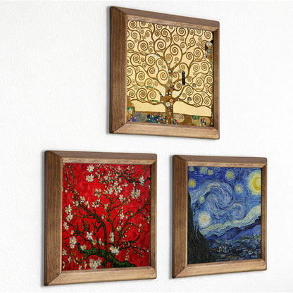 Gustav Klimt Tree of Life & Van Gogh Blossom Trio Natural Stone Wall Art Wood Frame Set