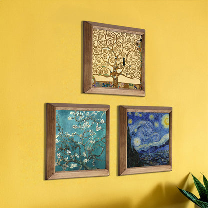 Klimt Tree, Van Gogh Starry Night and Almond Trio Stone Wall Art Set