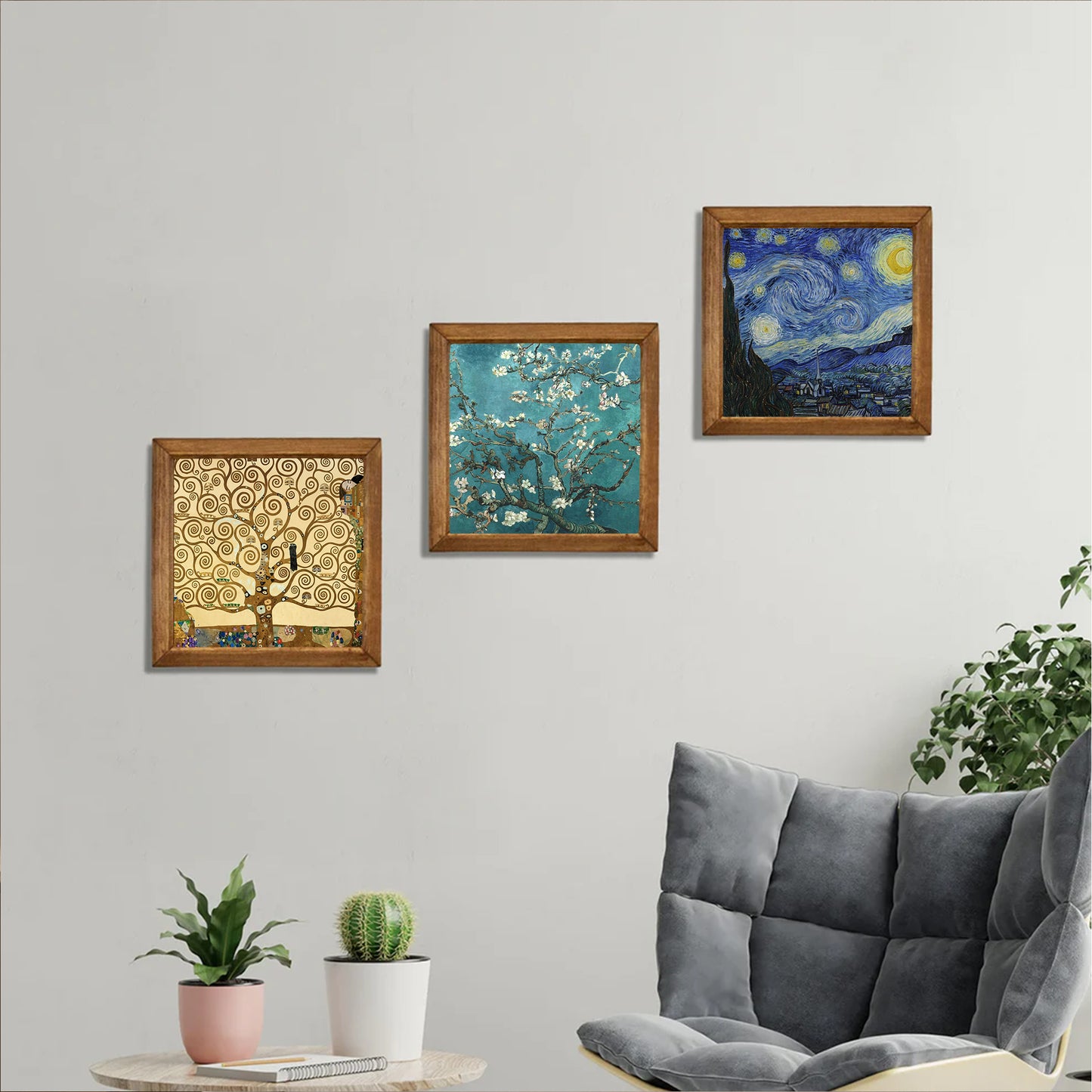 Klimt Tree, Adele and Van Gogh Blossom Trio Stone Wall Art Set