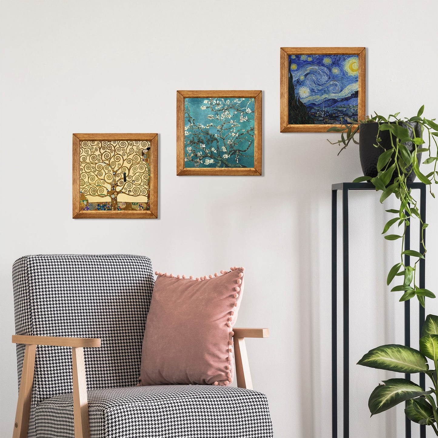Klimt Tree, Adele and Van Gogh Blossom Trio Stone Wall Art Set