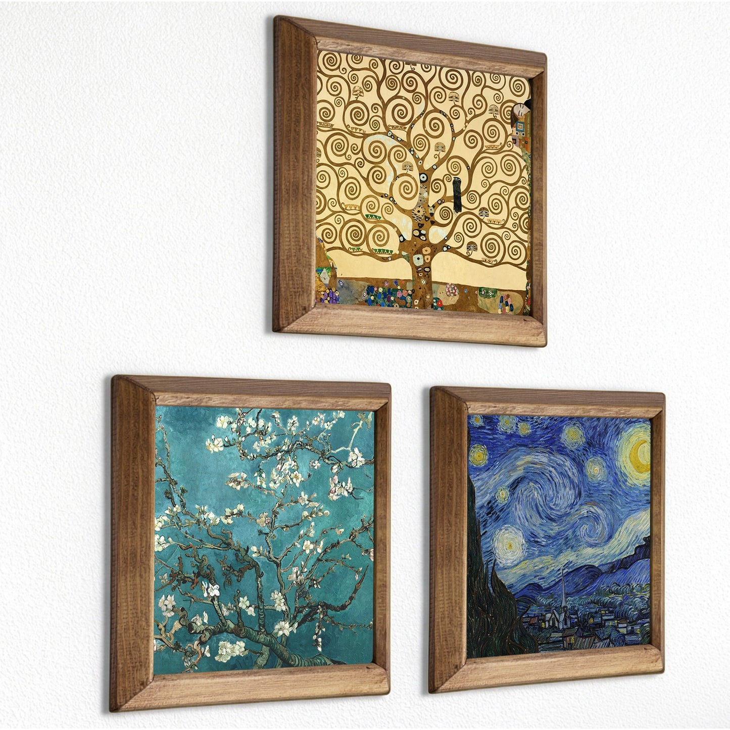 Klimt Tree, Van Gogh Starry Night and Almond Trio Stone Wall Art Set