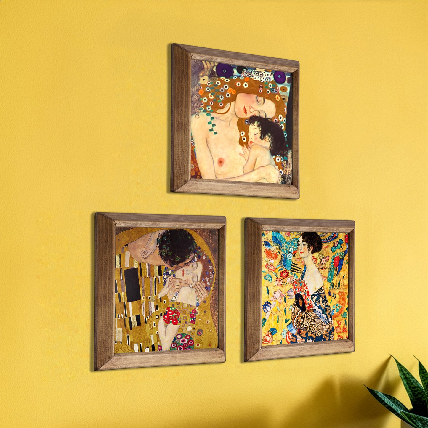 Gustav Klimt Mother and Child, The Kiss & Lady with Fan Trio Stone Wall Art Set