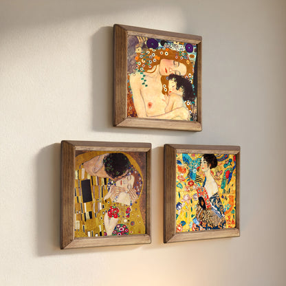 Gustav Klimt Mother and Child, The Kiss & Lady with Fan Trio Stone Wall Art Set