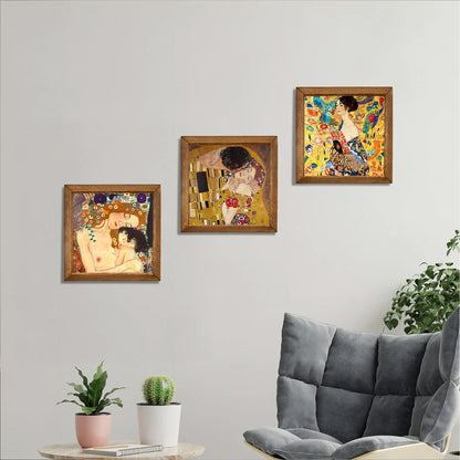 Gustav Klimt Mother and Child, The Kiss & Lady with Fan Trio Stone Wall Art Set