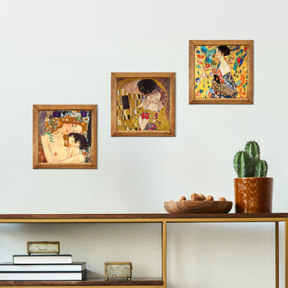 Gustav Klimt Mother and Child, The Kiss & Lady with Fan Trio Stone Wall Art Set