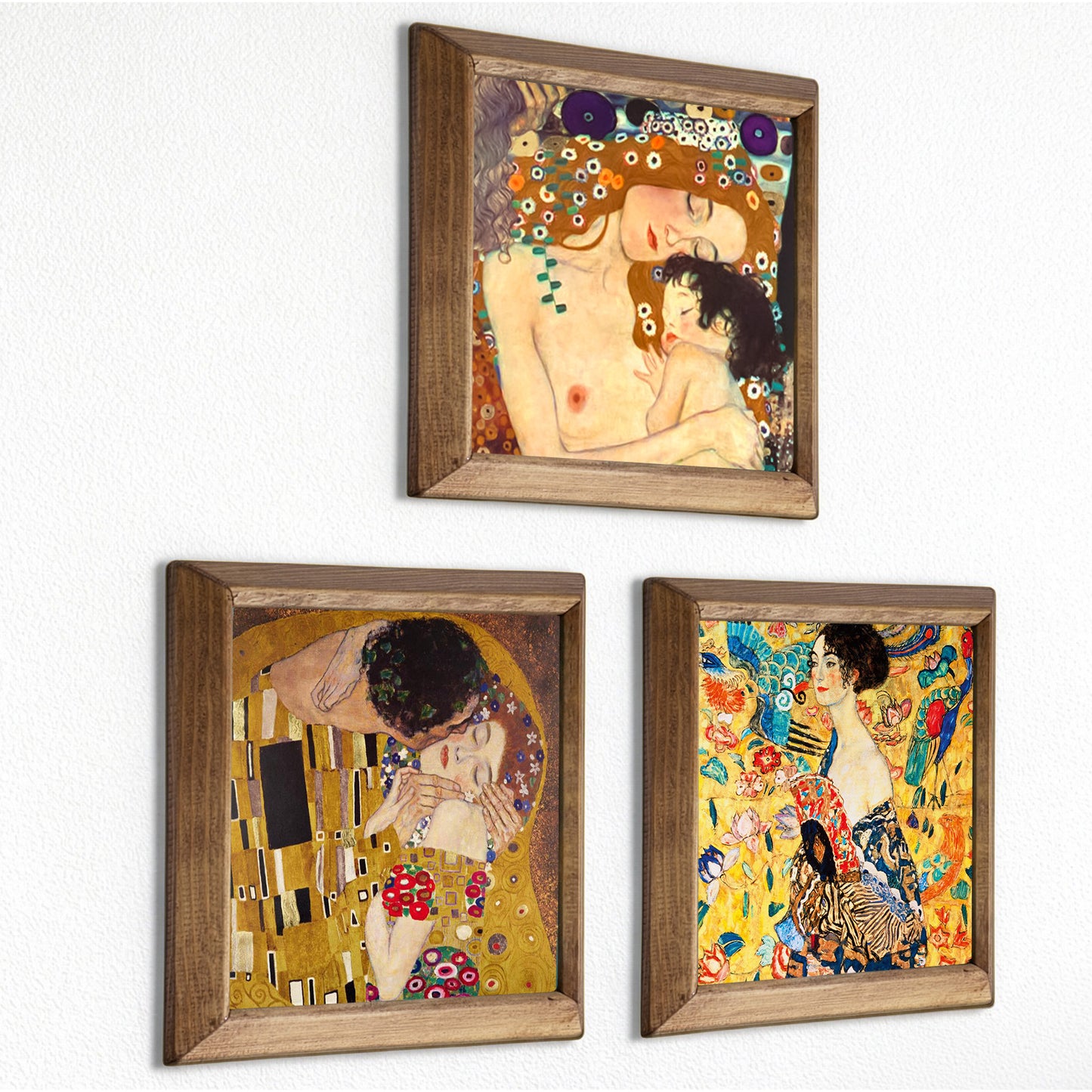 Gustav Klimt Mother and Child, The Kiss & Lady with Fan Trio Stone Wall Art Set