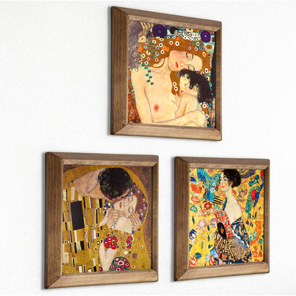 Gustav Klimt Mother and Child, The Kiss & Lady with Fan Trio Stone Wall Art Set