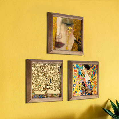 Gustav Klimt Golden Tears, Tree of Life & Lady with Fan Trio Natural Stone Wall Art Set