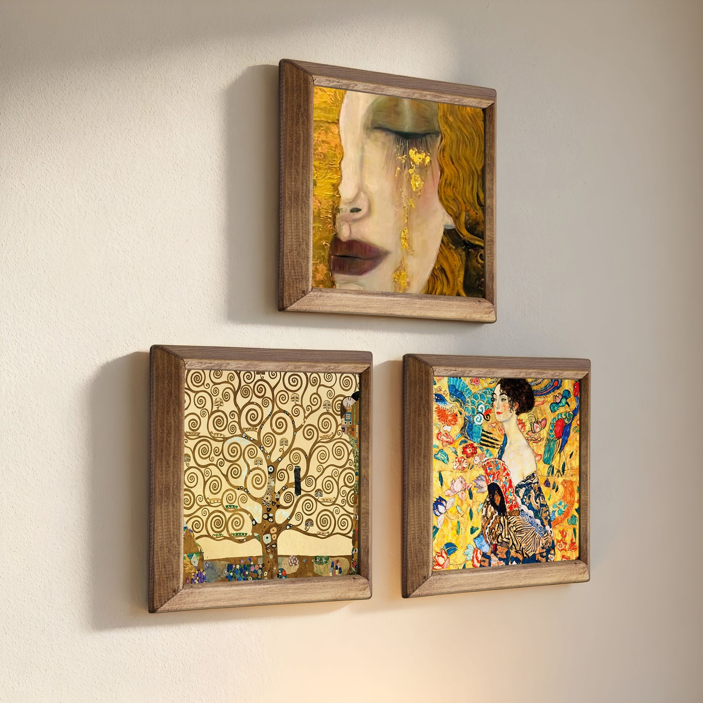Gustav Klimt Golden Tears, Tree of Life & Lady with Fan Trio Natural Stone Wall Art Set