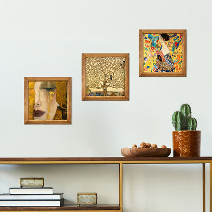 Gustav Klimt Golden Tears, Tree of Life & Lady with Fan Trio Natural Stone Wall Art Set