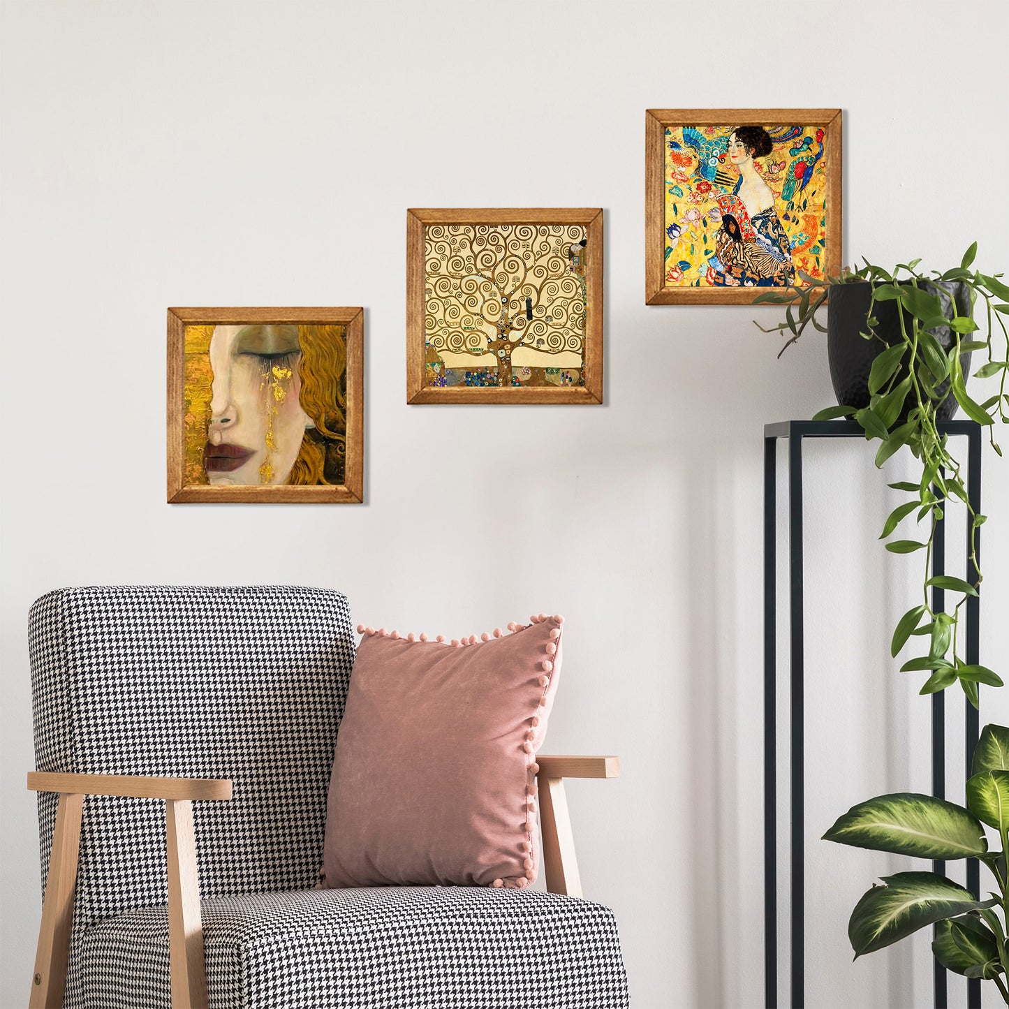 Gustav Klimt Golden Tears, Tree of Life & Lady with Fan Trio Natural Stone Wall Art Set